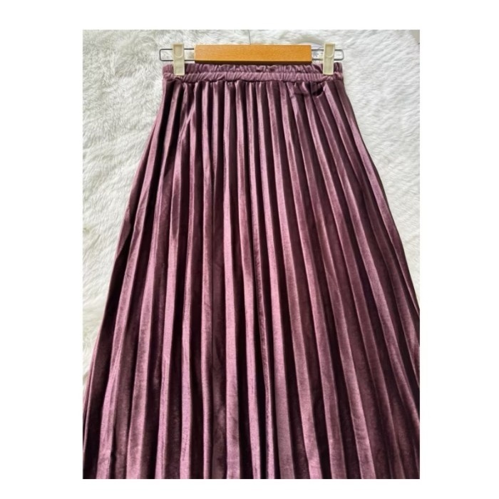 MURAH✨ - rok plisket suede, rok plisket bludru 7/8, rok velvet import 7/8 - pink