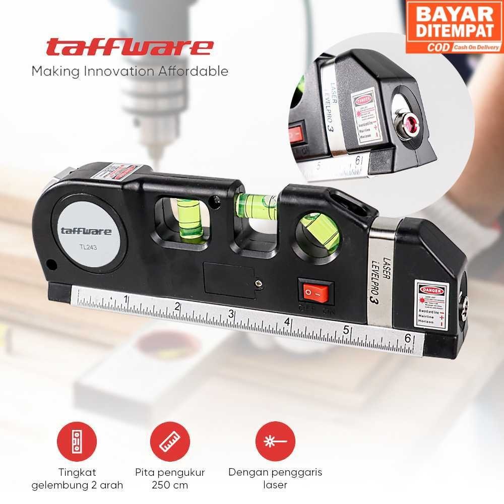 

( Hstore33 ) Taffware LEVELPRO3 Penggaris Laser 250cm dengan Waterpass - TL243