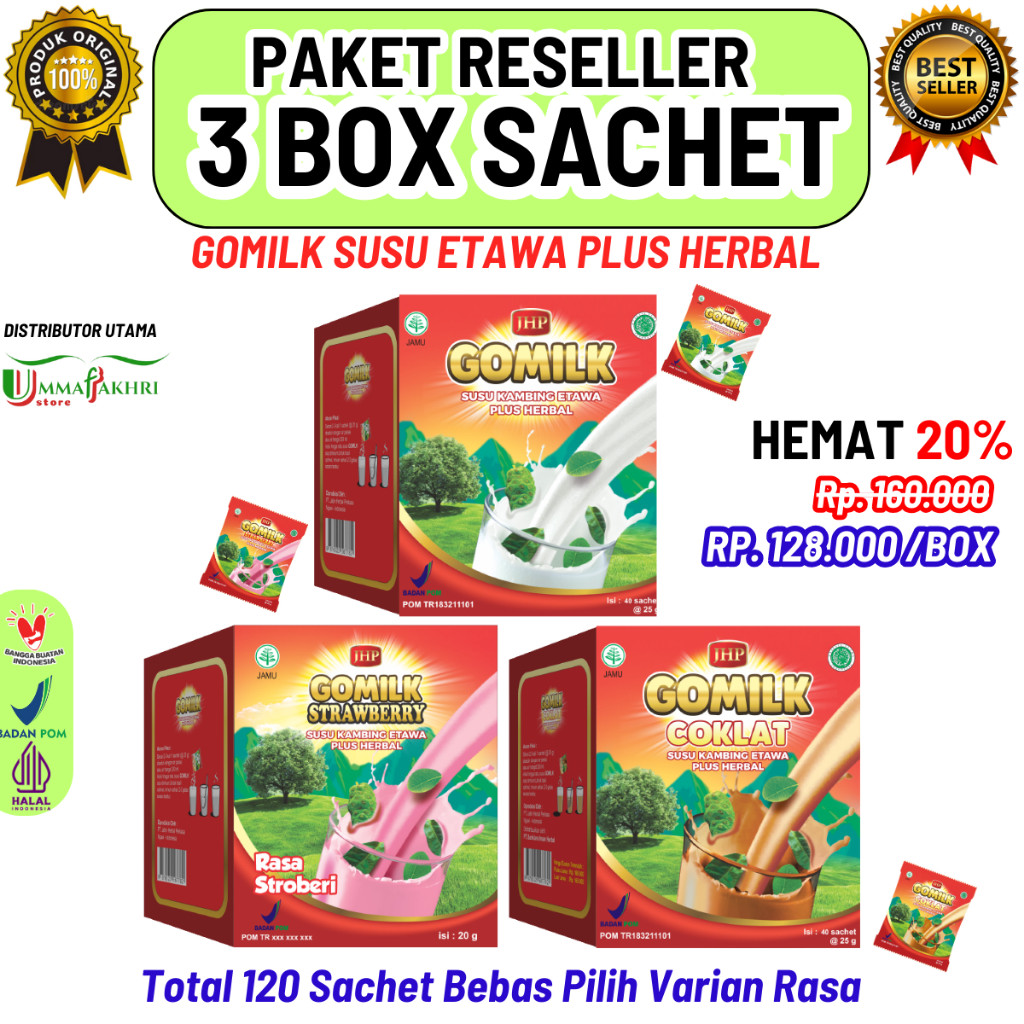 

GOMILK SACHET 3 BOX Paket Reseller Netto 3000gr 120 sachet
