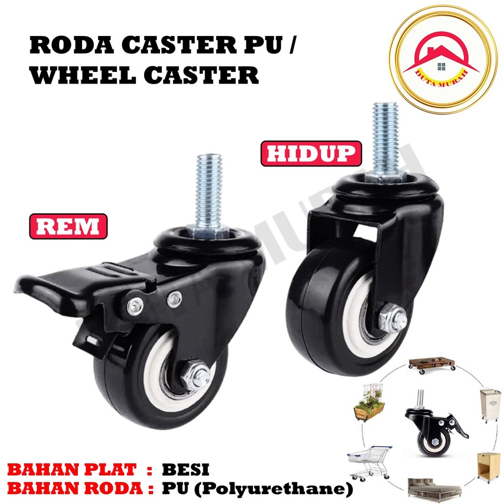 Roda Caster Lemari Hitam 1,5 Inch Wheel Caster PU Roda Lemari