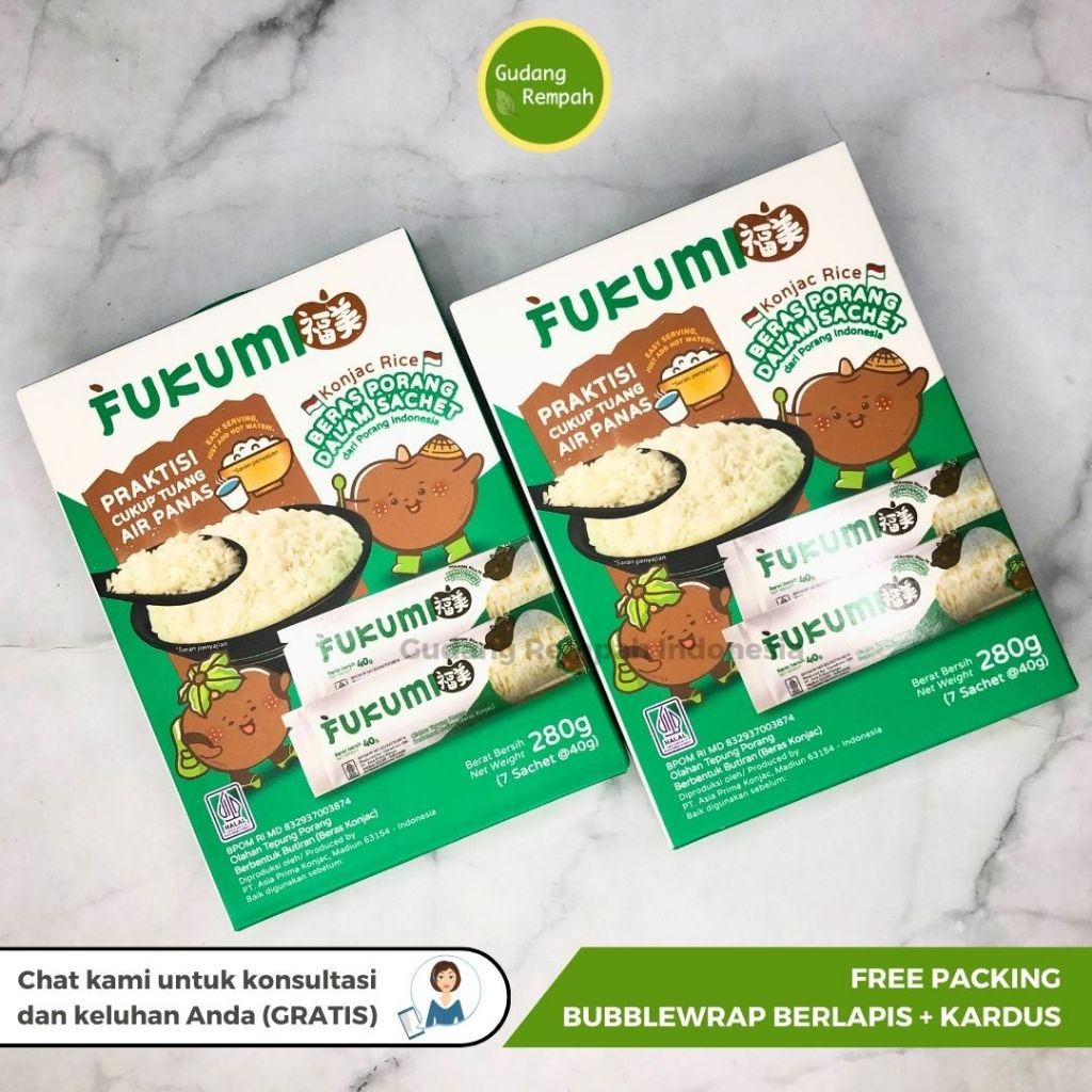 

[PROMO 4.4] FUKUMI Beras Porang 1Kg Pouch - 280g Box Isi 7 Sachet @40gr | Shirataki Konjac Rice | Distributor Resmi