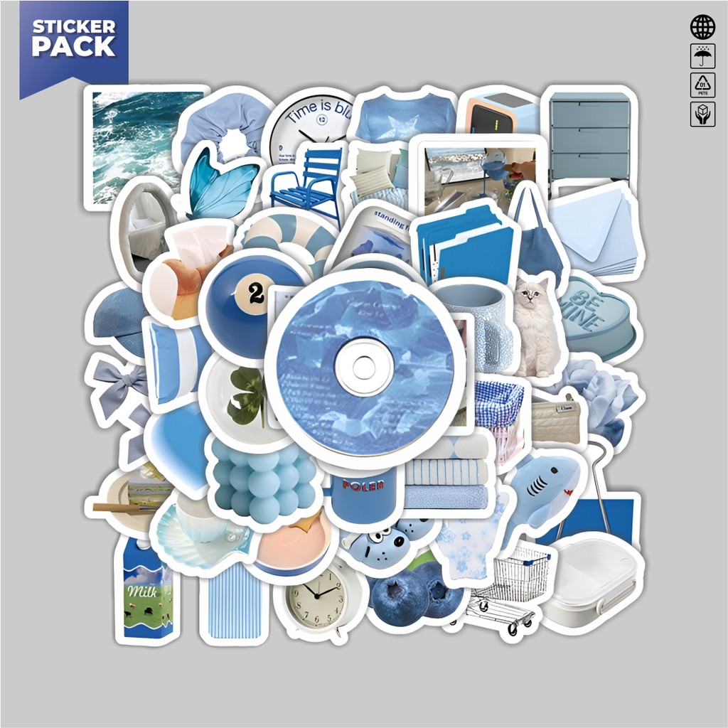 

[100PCS]Stiker Pack Stiker IKEA Biru Aesthetic Vinyl Anti Air Dekorasi Sticker Laptop Buku Journal Koper Helm Casing HP Gitar Helm Skateboard