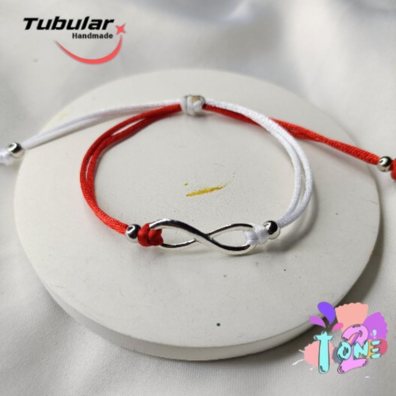 TUBULAR|| Gelang Tangan 2 Warna Infinity Tali Merah Putih Hitam Couple Gelang Infinity Yin yang Wani