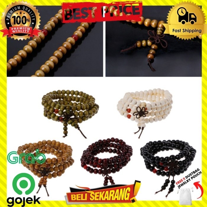 GELANG TASBIH BUDDHA KAYU CENDANA ASLI 108 BUTIR TIBET UNISEX G464