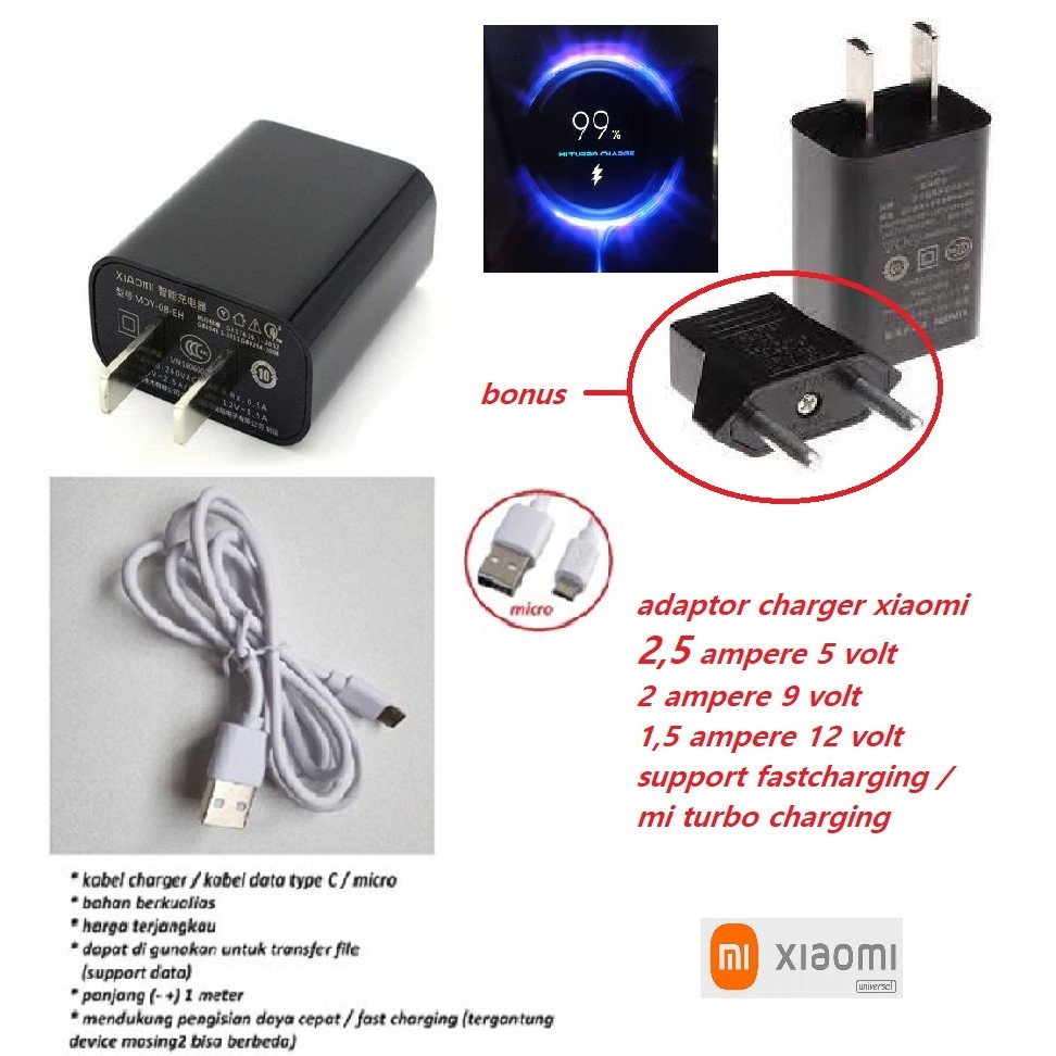 Usb micro kabel & adaptor  charger xiaomi redmi 9C - redmi 9C NFC