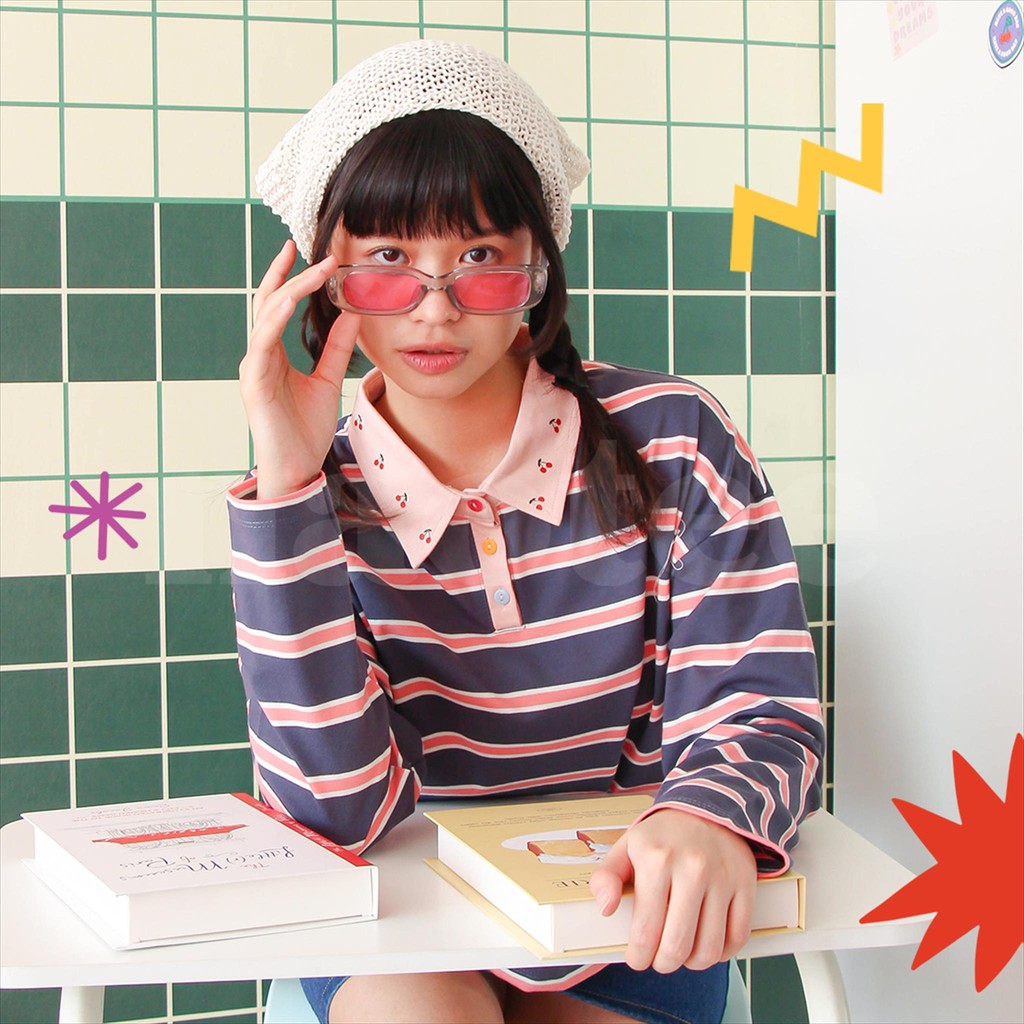 Kaos Polo Crop / Crop Top Polo Oversized Print - NAOTEE KAOS