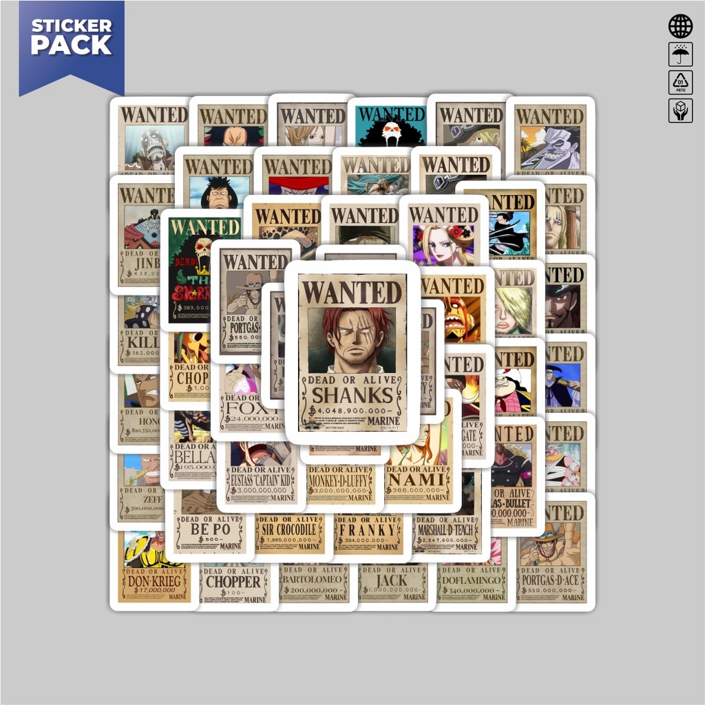 

[100PCS]Stiker Pack Stiker Anime One Piece Wanted Aesthetic Vinyl Anti Air Dekorasi Sticker Laptop Buku Journal Koper Helm Casing HP Gitar Helm Skateboard