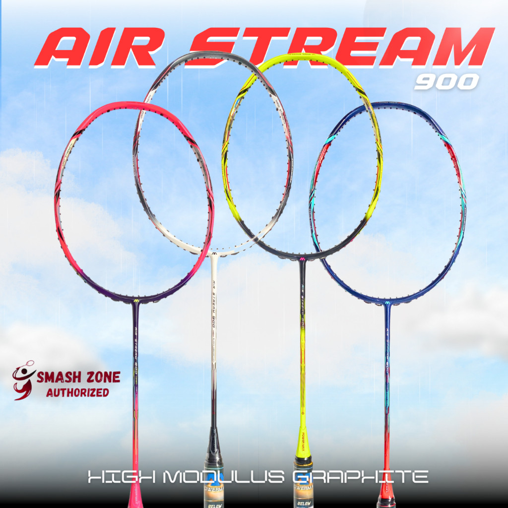 Raket Badminton POWER MAX Air Stream 900 Original 33 LBS 4U Raket Smash Bulu Tangkis Profesional