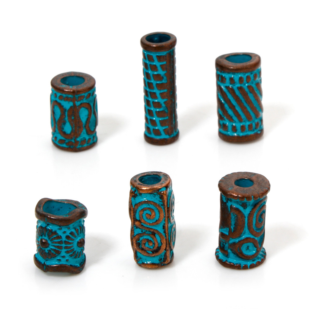 

50pcs Vintage Beads Antique Copper Blue Cylinder Spiral Based Alloy Patina Spacer Beads For DIY Jewelry Making Accessories