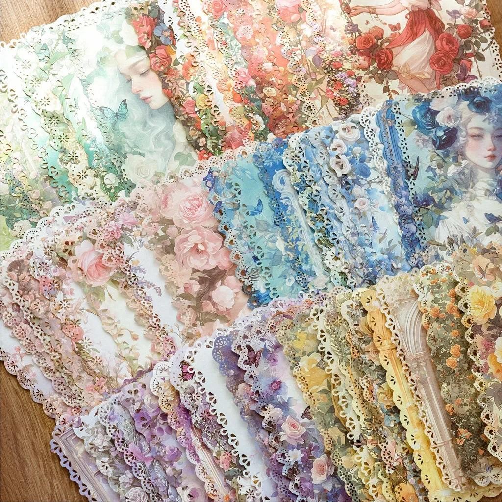 

10pcs Lace Scrapbook Paper Materials Paper DIY Scrapbooking Collage Junk Journal Aesthetics Stationery Planner Decor Craft Paper