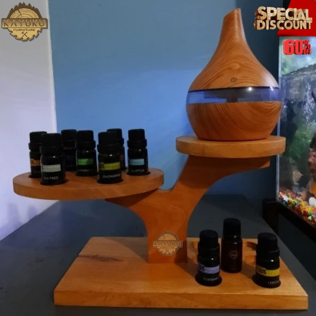 JAMIN MURAH Wooden Essentials Oil rack + aromatherapy air difuser holder rak oil | rak oil kayu | te
