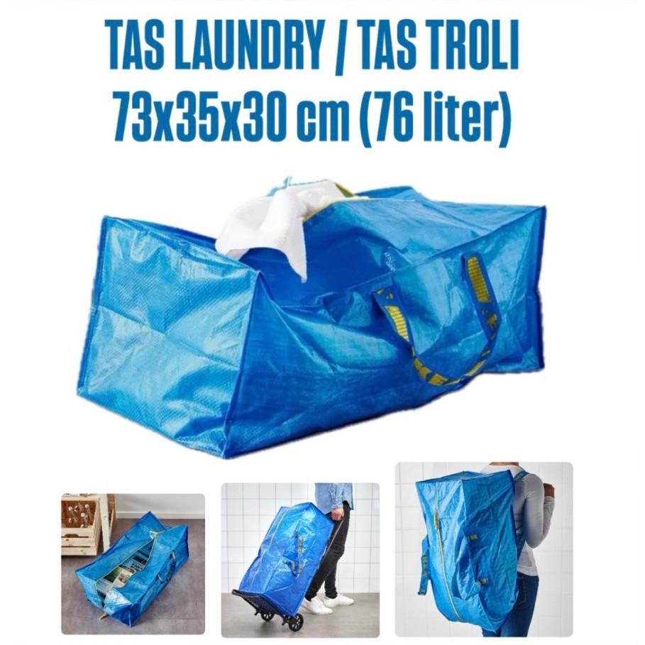 Tas Troli Tas Laundry Besar dengan resleting zipper / Tas Belanja Lipat 73x35x30cm / Tas Barang Kant