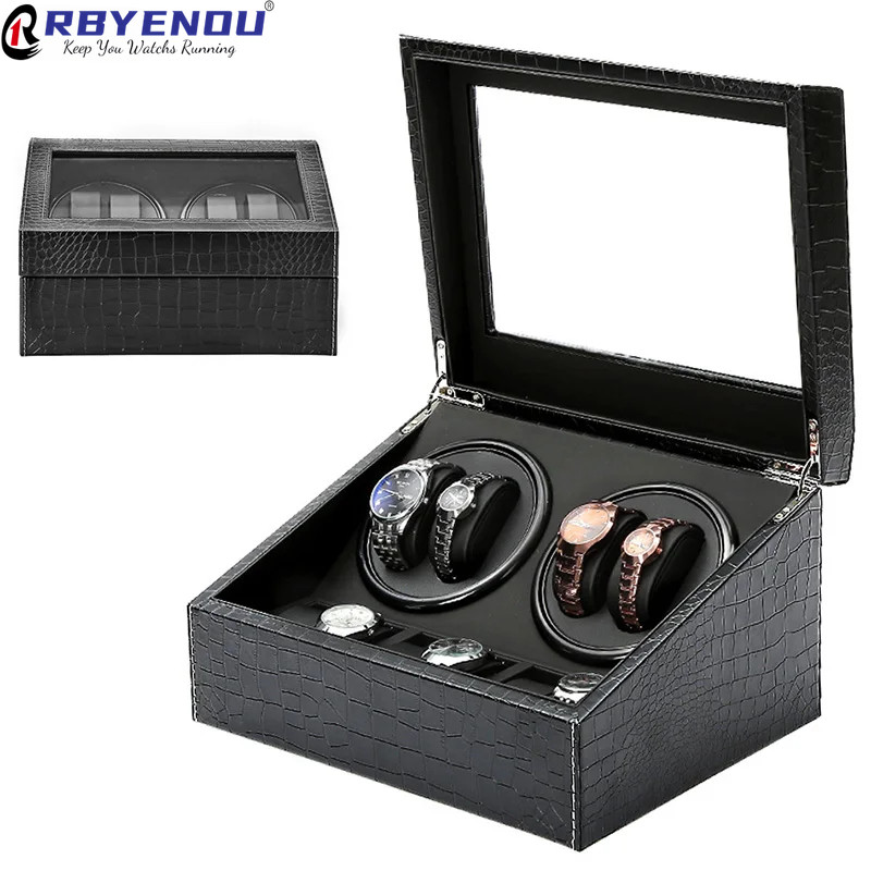 For Watch 4+3 Slots Lovers Watch Winder Watch Automatic Electric Chain Watch Case Crocodile Surface 