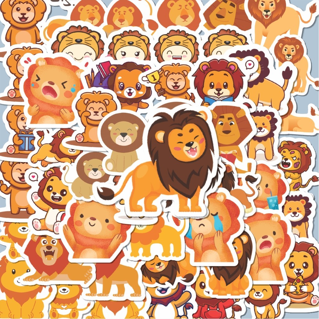 

100PCS Lucu Sticker Hewan Singa Stiker Aesthetic Stiker Anti Air Stikers Berperekat Waterproof sticker decal buat Motor Helm Buku Journal Koper Casing HP Laptop Botol Minum Hadiah anak