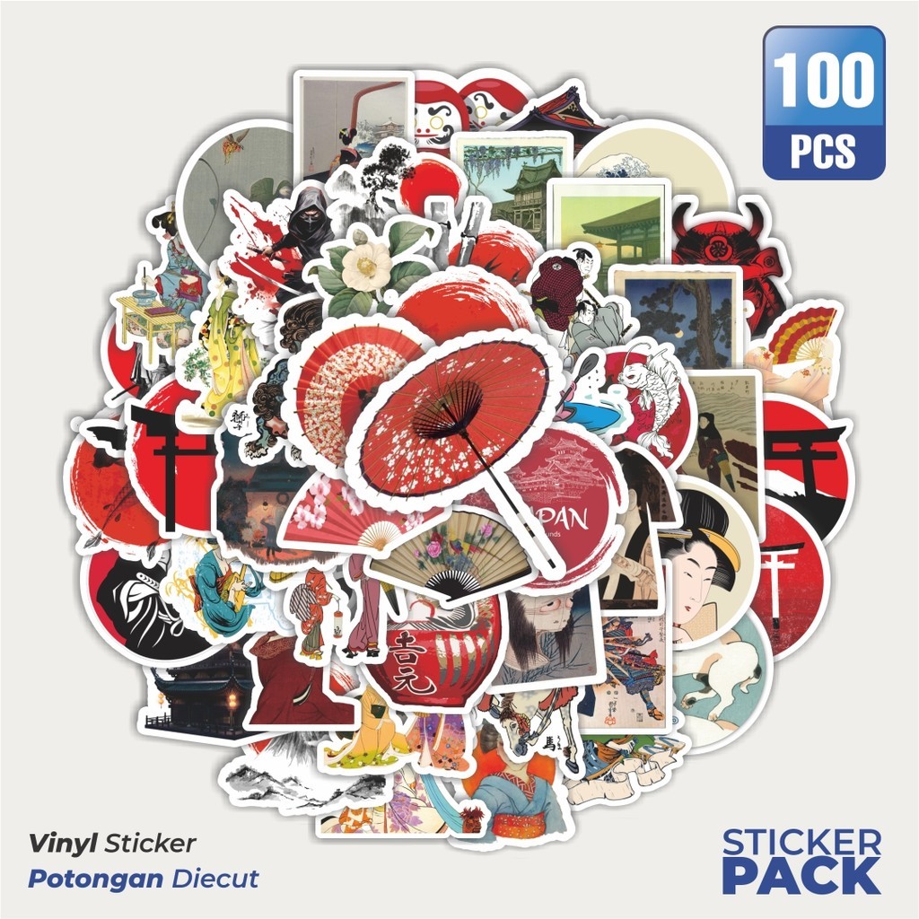 

MURAH 100 PCS Stiker Tema Budaya Jepang Waterproof Aesthetic- Untuk Laptop, Motor, dan Helm - Paper Stationery Pack