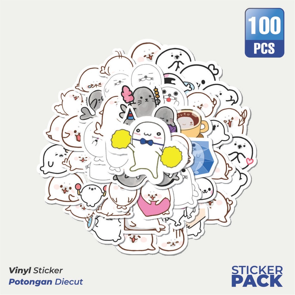 

100 PCS STIKER Hewan Anjing Laut Waterproof Aesthetic- Untuk Laptop, Motor, dan Helm - Paper Stationery Pack