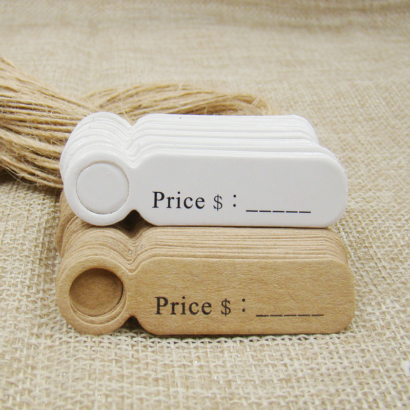 

5*1.3cm cute shape kraft paper blank price label tag 100pcs +100pcs hemp string for production price tag description