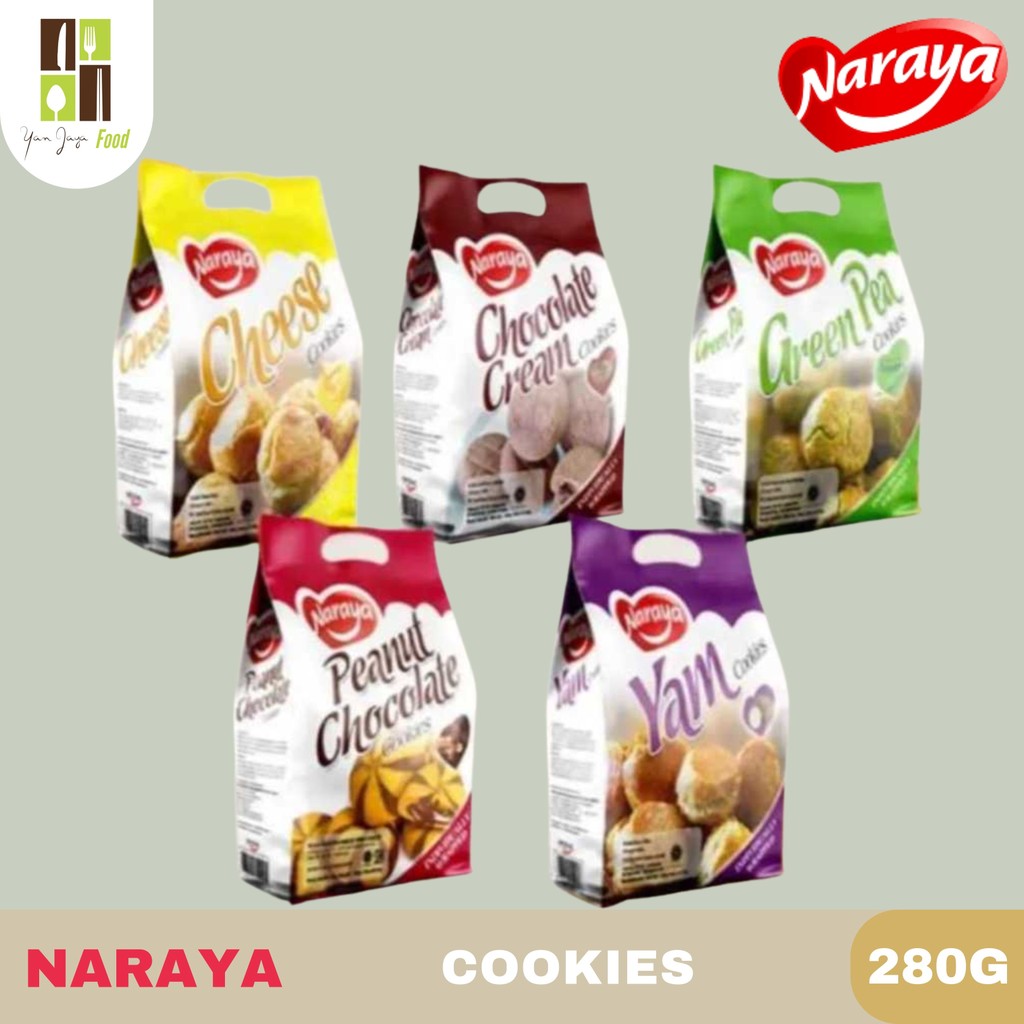 

Naraya Narabis Cookies Kemasan 280g / Rasa Cheese Cookies / Yam Cookies / Chocolate Cookies / Peanut Chocolate Cookies / Green Pea Cookies