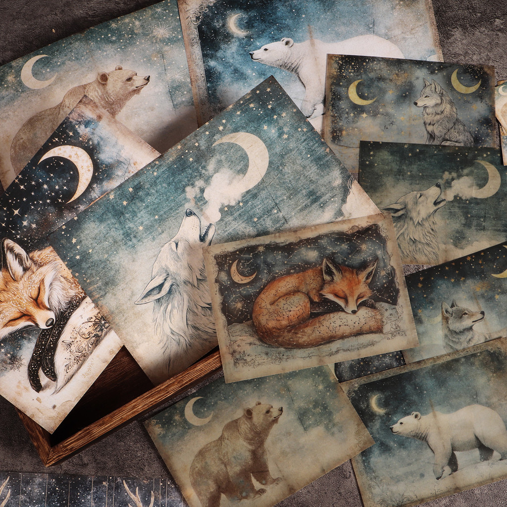 

16 A5 papers, 8 Transparent Sulfuric Acid Papers and 36stickers Astrology Animal DIY Trimmable Scrapbook Paper, for Arts Crafts