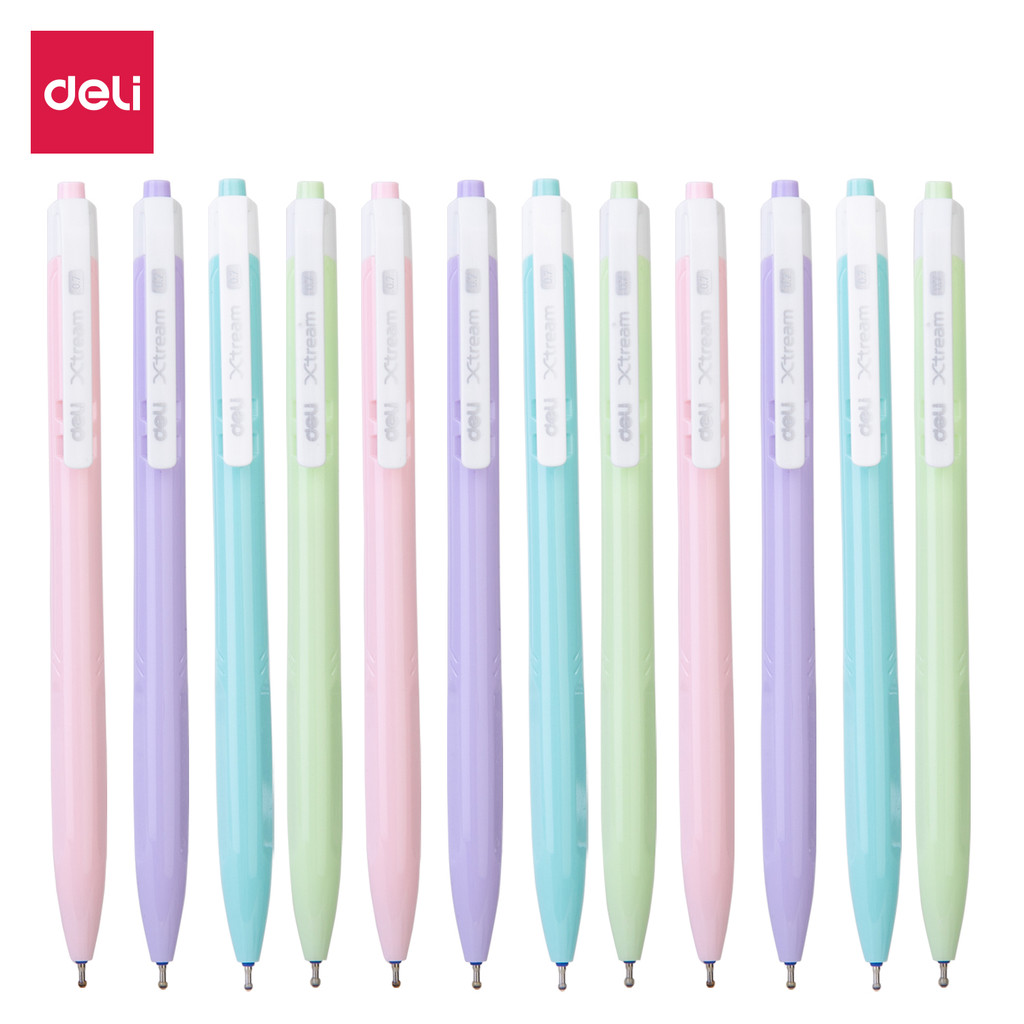 

DELI Macaron Color Ball Pen 0.7 mm 12Pcs/Box Student Ballpoint Pens Blue Ink Smooth Writing Fashion Stationery