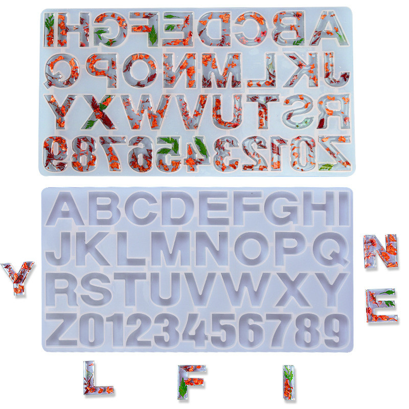 

DIY Crystal Epoxy Silicone Mold 26 English Numbers Letter Mold High Mirror Resin Handicrafts Silicone Mold For Key Chains Making