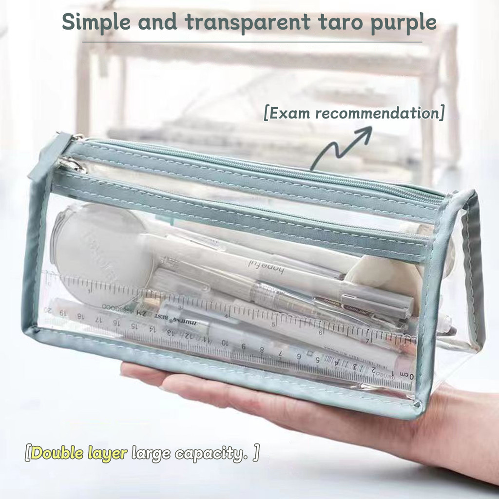 

Transparent Double-layer Pencil Case Ins Triangular PVC Zipper Storage Bag Portable Waterproof Stationery School Office Supplies