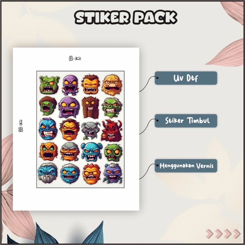 

Stiker Sticker Setiker Setikker Pack UV DTF Motif Monster Merah Hitam Hijau P66