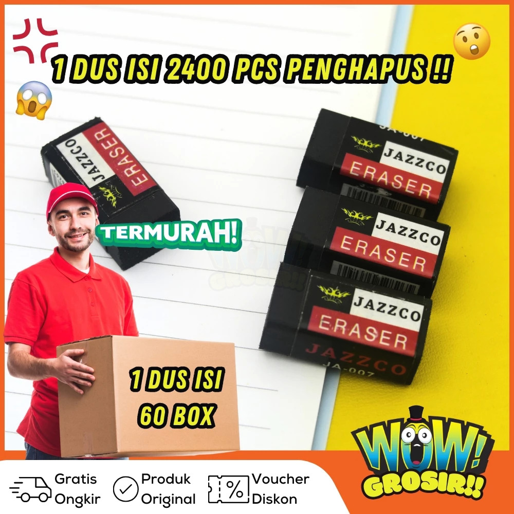 

WOWGROSIR Grosir!!! 1 Dus isi 60 box(2400 pcs) Eraser Penghapus Jazzco Hitam Kecil JA-007