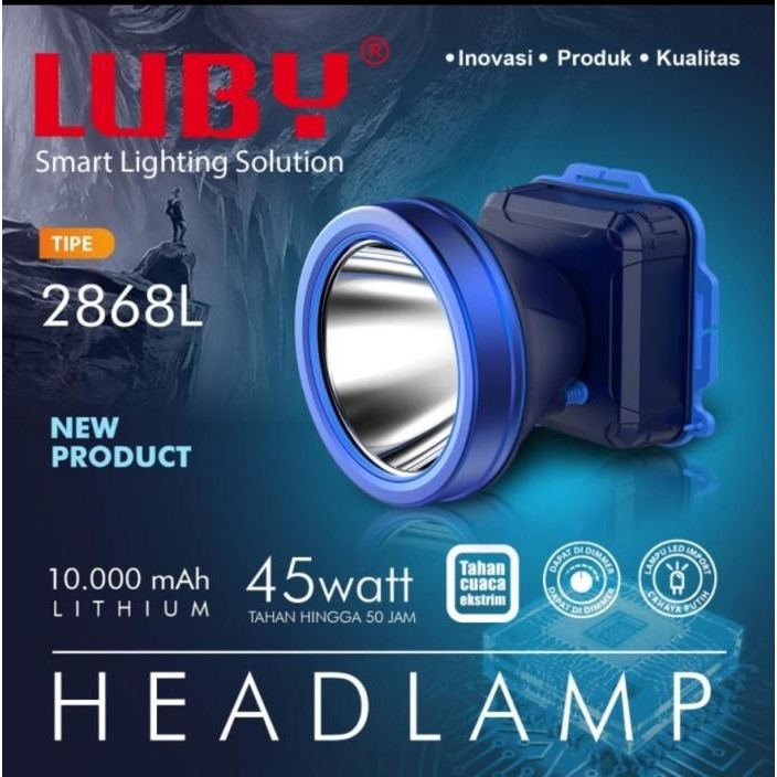 Senter Kepala LUBY 45 watt 2868 / L2868 / L-2868 (WaterProof) - Cahaya Putih