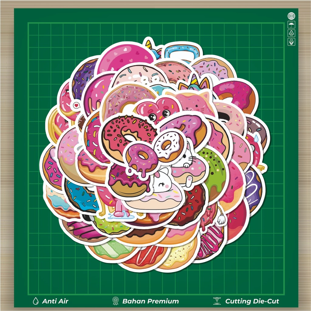 

HOT 50 PCS STIKER Stiker Delicious Doughnut 2 [Donat Lezat] Stiker Fashion Cars Decal Dingin Kartu Album Custom Vinyl Anti Air- Sticker Aesthetic Buku Journal Koper Casing HP Tablet Laptop Helm Motor Botol Minum