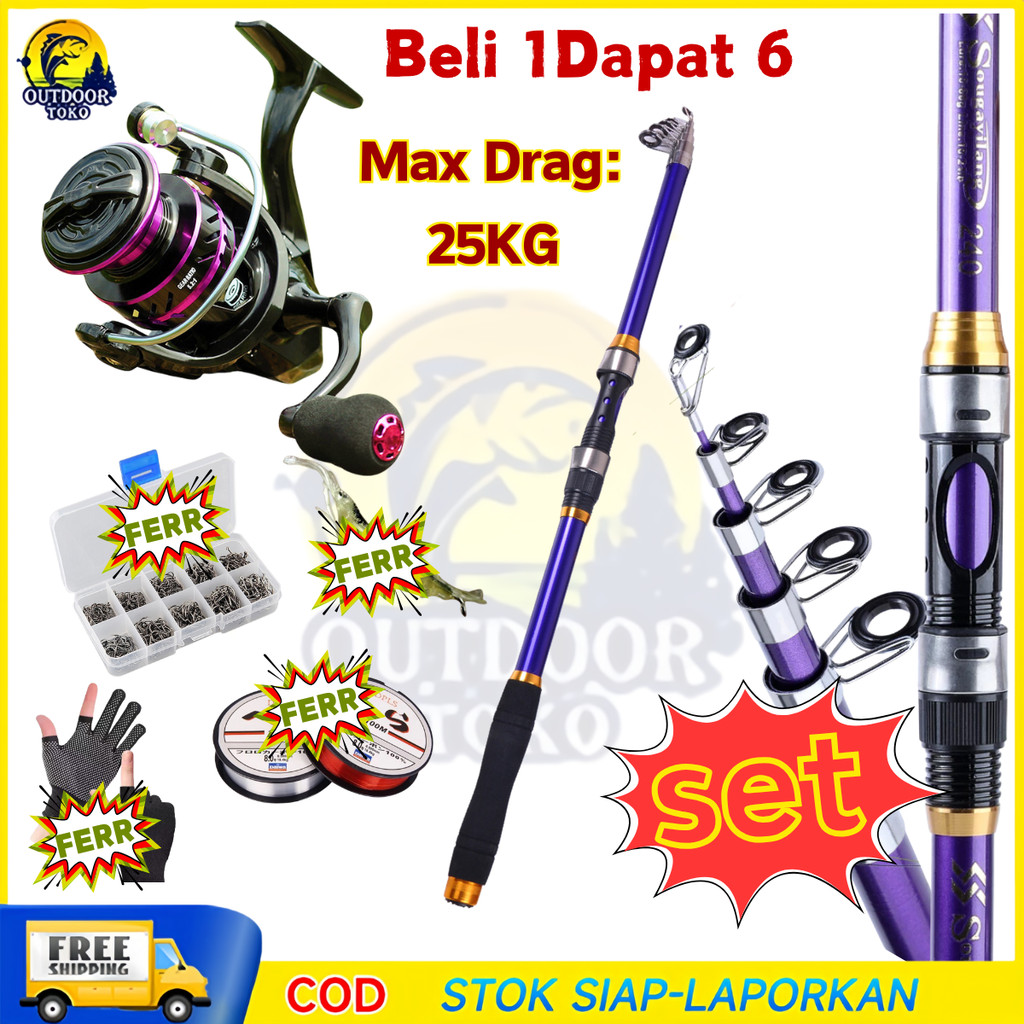 Beli 1 Dapat 6 Set Pancing Set Pancing Colokan Pancing 2.1M-3.6M Pegangan EVA Bc Serat Karbon Padat 