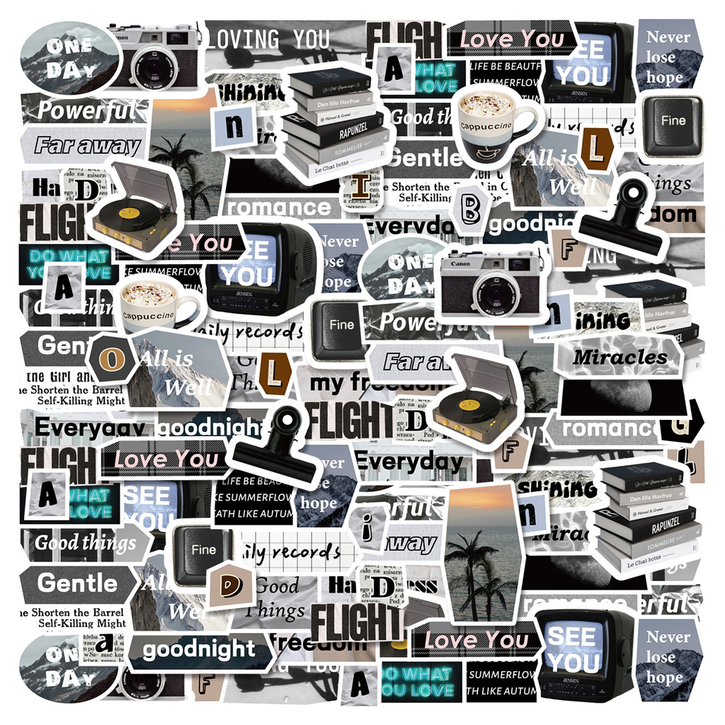 

124pcs Black Silhouette Graffiti Stickers Decorated Notebook Water Cup Diary Student Stationery Scrapbook Waterproof PVC Decals