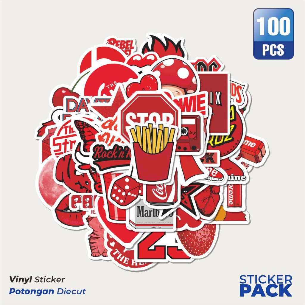 

Stiker Vinyl Stiker VSCO Red/Merah Waterproof Aesthetic- Untuk Laptop, Motor, dan Helm - Paper Stationery Pack