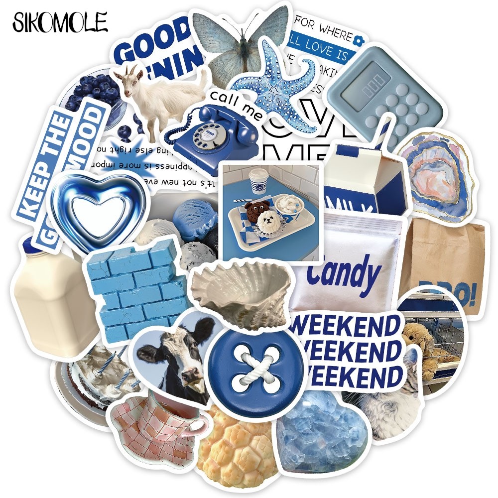 

10/30PCS Cartoon Azure Cute Blue Stickers Animals INS Aesthetic Kawaii DIY Toy Kid Travel Luggage Fridge Decal Graffiti Sticker