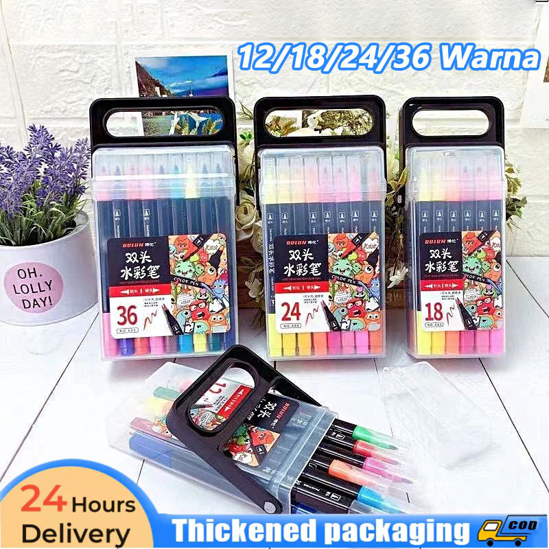 

Spidol Warna Set 12/18/24/36 Warna Spidol Dual Side Spidol Sketsa BrushPen Marker 2in1 spidol sketsa double tip