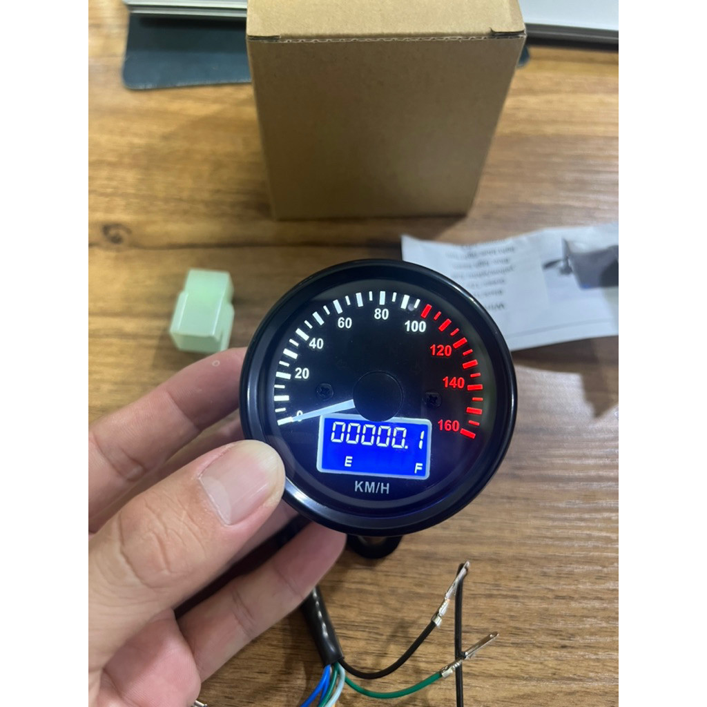 spidometer jarum dan ampere bensin digital bulat hitam universal speedometer amper bensin