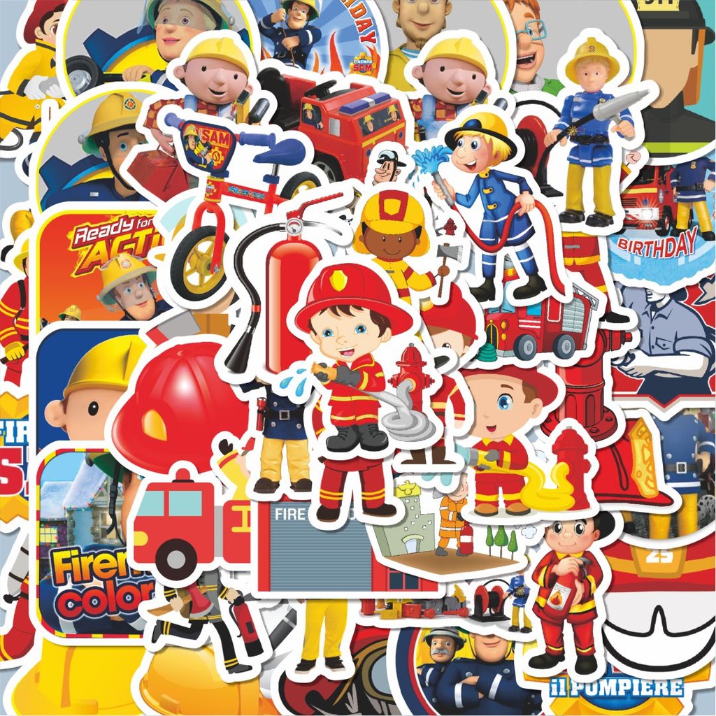 

100PCS Lucu Stiker Fireman Sam Series [Seri Pemadam Kebakaran] Stiker Aesthetic Stiker Anti Air Stikers Berperekat Waterproof sticker decal buat Motor Helm Buku Journal Koper Casing HP Laptop Botol Minum Hadiah anak