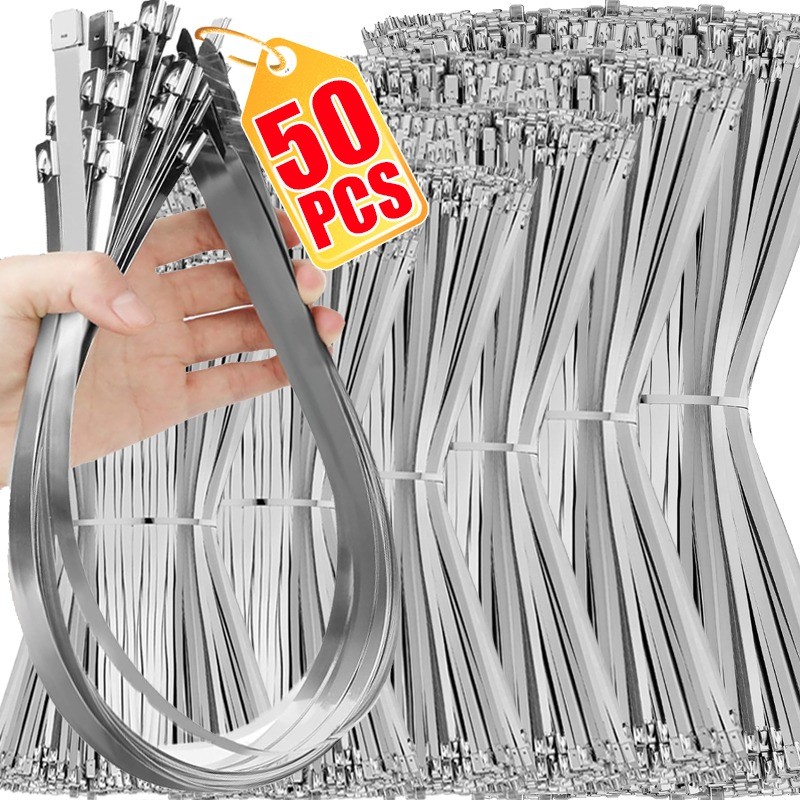 

50/10pcs 7.9mm Stainless Steel Cable Tie Ring Reusable Self-sealing Fastening Tie Ring Metal Zip-Exhaust Locking Cable Organizer