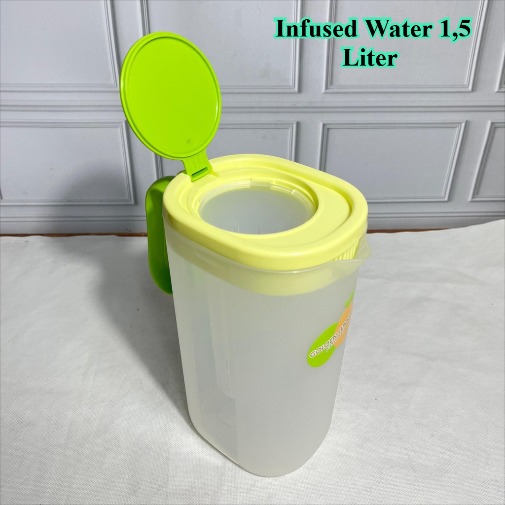 Teko Air + Saringan Bening Tutup Hijau / Kan Infused Water 1,5 Liter KAP 3042 Golden Sunkist
