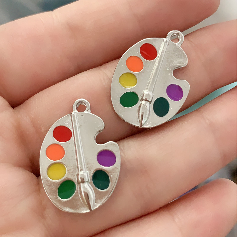 

10 bright artist palette ornaments 25x18mm ancient silver, bronze pendants antique jewelry making DIY handmade craftsmanship