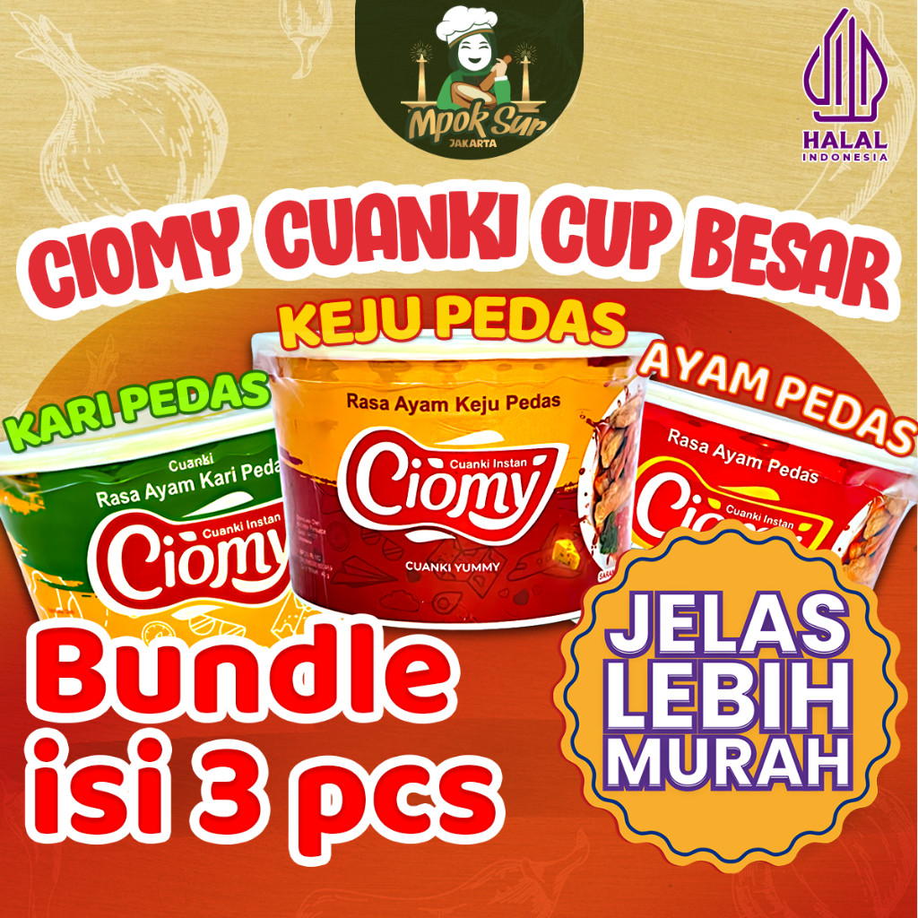 

Paket Hemat Ciomy Cuanki Cup Besar Mix Isi 3 Paket Cuanki Ayam Keju Kari Pedas