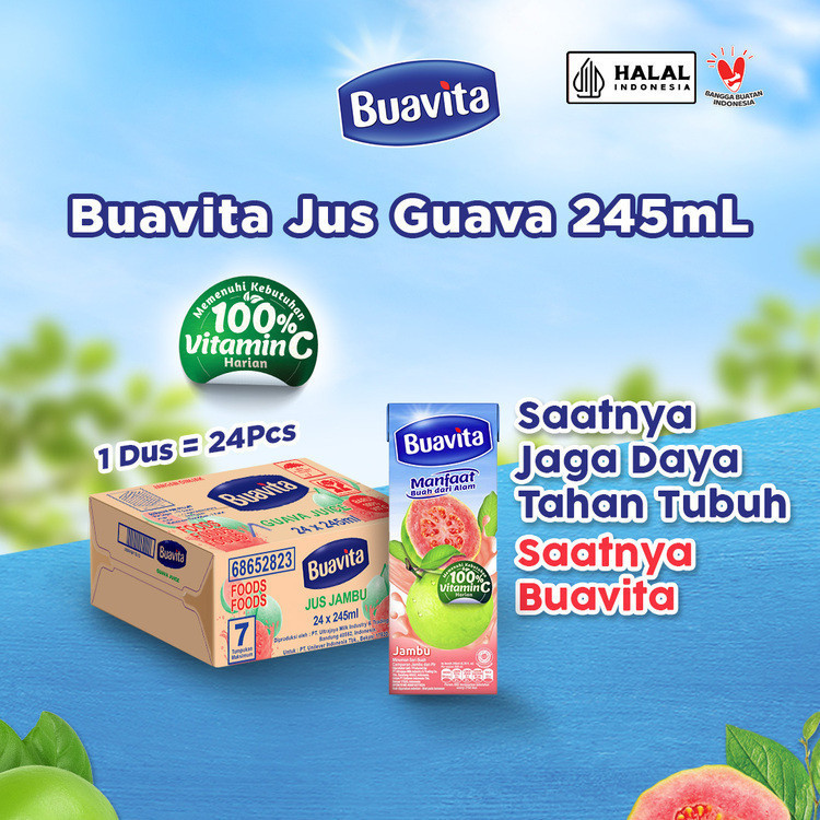 

Buavita Juice Jus Kemasan Rasa Buah Asli Jambu 245ml x 24 Pieces (1 Carton)