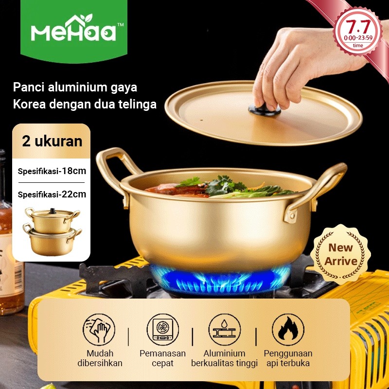 Mehaa Panci aluminium dengan dua telinga Korean Binaural Aluminium Pot mie Panci kompor induksi