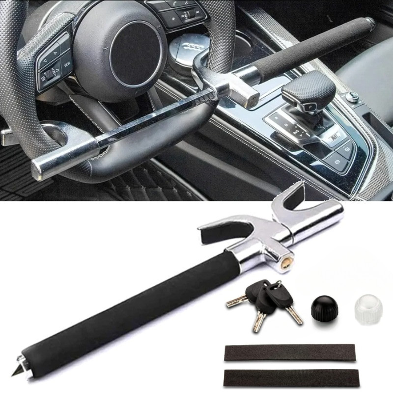 Stainless Steel Pengaman Anti Maling Gembok Setir Mobil Kunci Foldable/Kunci Pengaman Setir Mobil