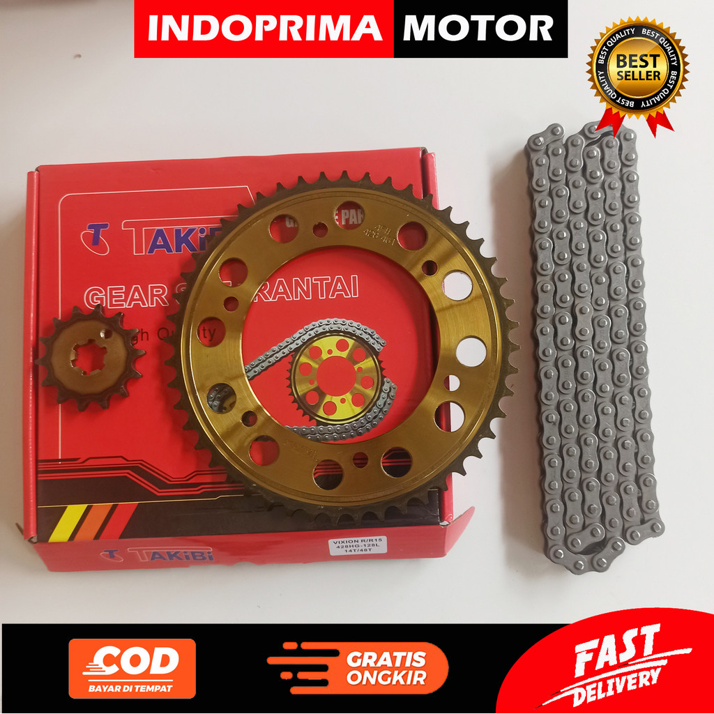 TAKIBI GEAR SET KOMPLIT R15 DAN VIXION R. GIGI TARIK + RANTAI YAMAHA VIXION R DAN R 15