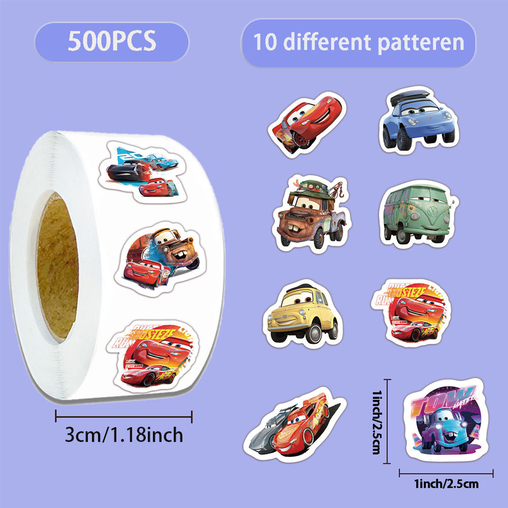 

500PCS/Roll Disney Cars Cartoon Stickers Lightning McQueen Decals Graffiti Skateboard Phone Stickers Kids Decorations Labels