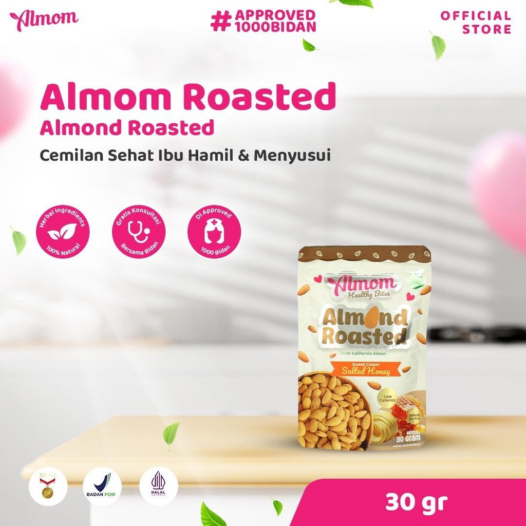 

Almom Roasted Salted Honey - Kacang Almond Panggang Sehat 30gr | Camilan Ringan untuk Bumil & Busui, Bantu Stimulasi ASI Lancar dan Melimpah