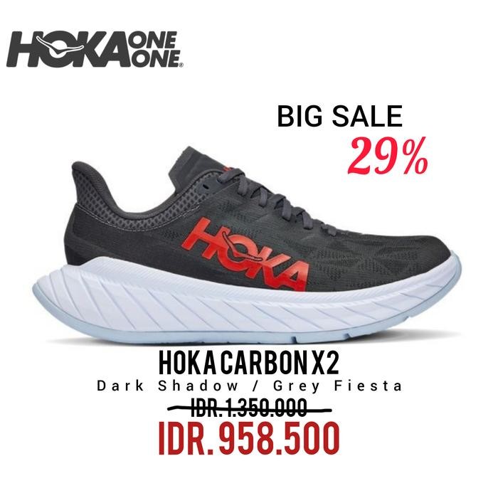 SEPATU RUNNING HOKA CARBON X2 DARK SHADOW / GREY FIESTA UNISEX RUNNING 100% ORIGINAL BNIB / SEPATU S