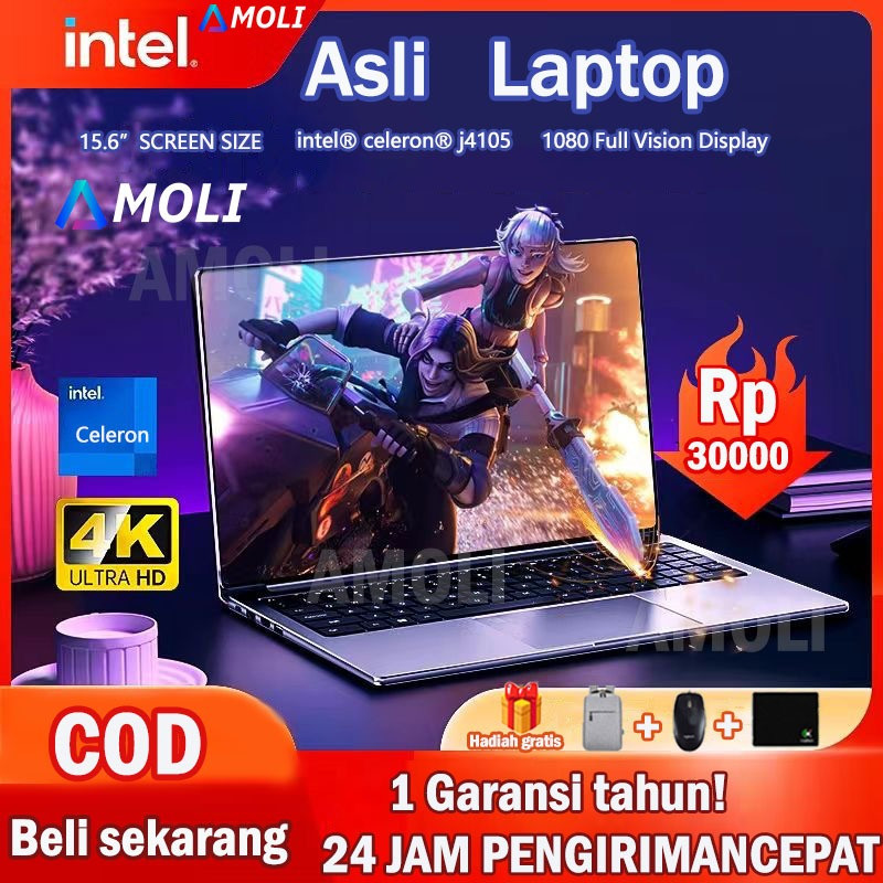 AMOLI  Laptop Baru 15.6''inc 8GB +256GB SSD Laptop Gaming Generasi ke-11 Intel N4000  Layar HD WIN11