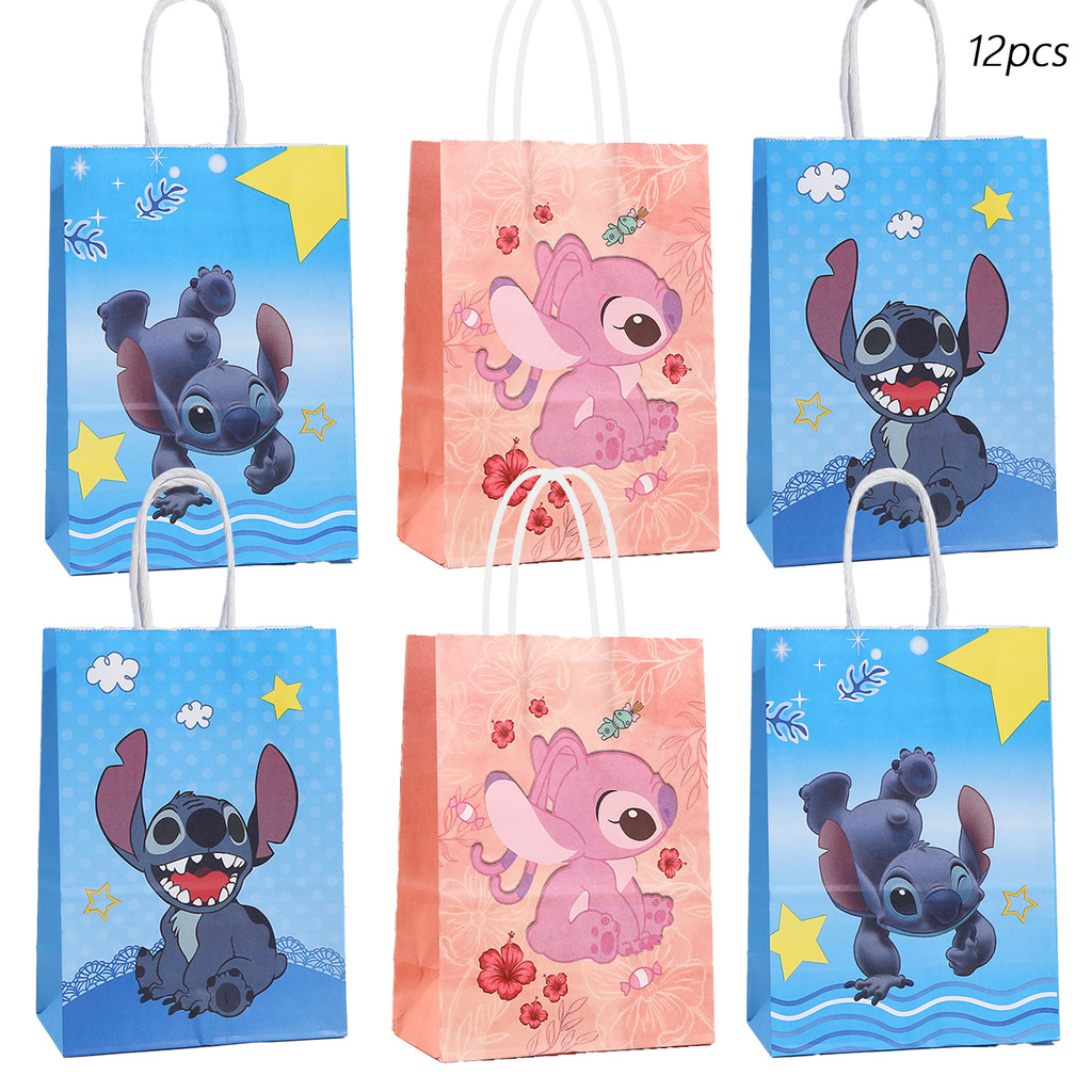 

12pcs Disney stitch Bithday Pary Gift bags，stitch Candy Bags, Goody Bags, Paper bag, Angie Birthday Party suppies，Angie Gift ba